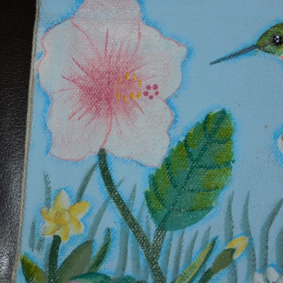 Hand Painted Small Tote Bag Hummingbird Floral Flowers 6 ¾" X 5 ½" - Picture 8 of 10